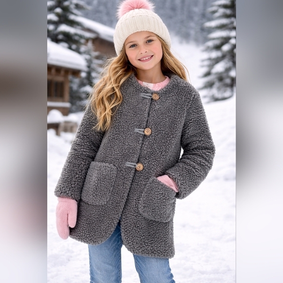 Hanna Andersson Other - Hanna Andersson Sherpa Teddy Fleece Girls Coat Sz 120 (US 6/7) Gray Pink